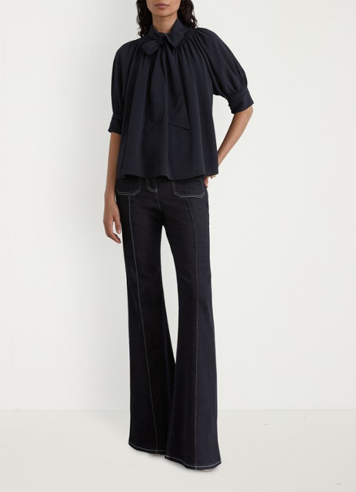 Reiss Lerina blouse met sjaalkraag - voorkant 3 donkerblauw