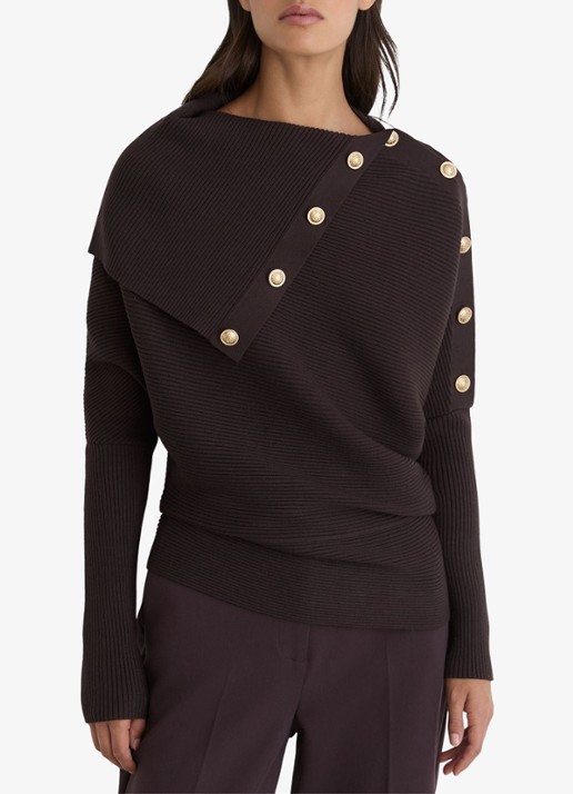 Reiss LEXI Rib-Knit Button Shawl Jumper