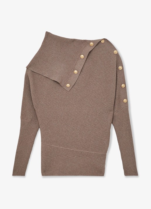 Reiss Lexi ribgebreide top met geknoopt detail - voorkant 5 taupe