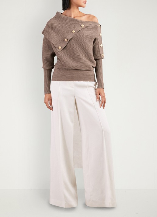 Reiss Lexi ribgebreide top met geknoopt detail - voorkant 6 taupe