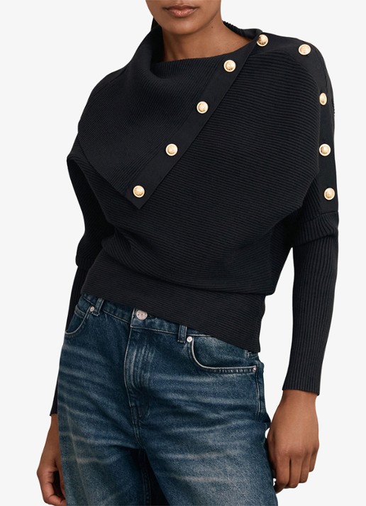 Reiss Lexi ribgebreide top met geknoopt detail - detail 4 donkerblauw