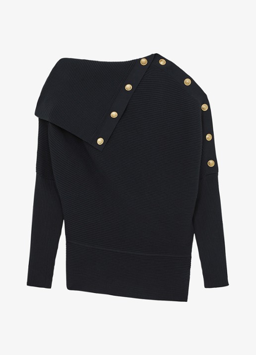 Reiss Lexi ribgebreide top met geknoopt detail - voorkant donkerblauw