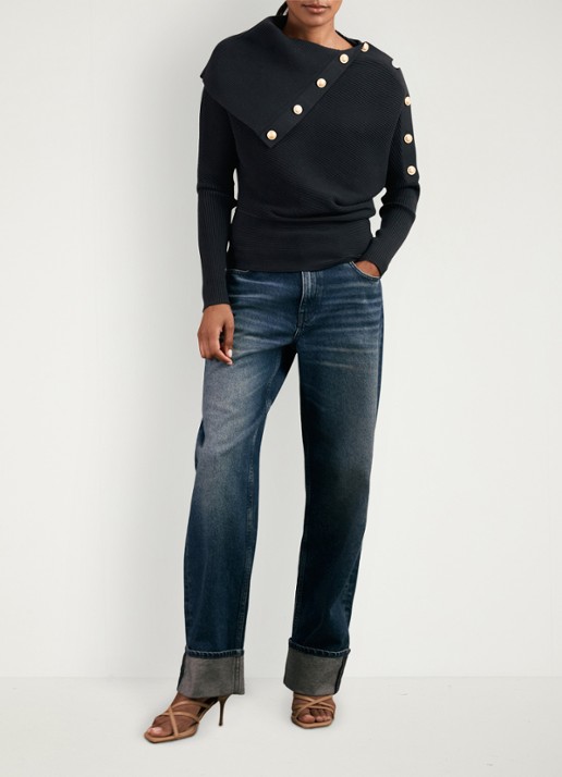 Reiss Lexi ribgebreide top met geknoopt detail - voorkant 2 donkerblauw