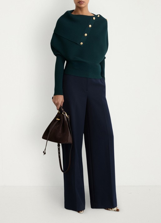 Reiss Lexi ribgebreide top met geknoopt detail - voorkant 6 donkerblauw