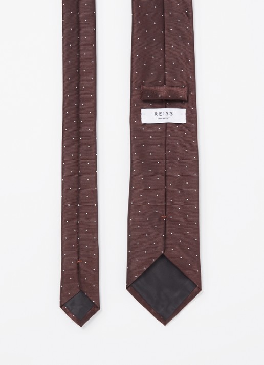 Reiss Liam stropdas in zijdeblend met stippenprint  - detail 3 bordeauxrood