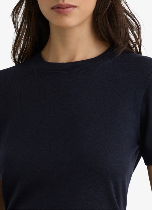 Reiss Livy fijngebreide top in linnenblend - detail 3 donkerblauw