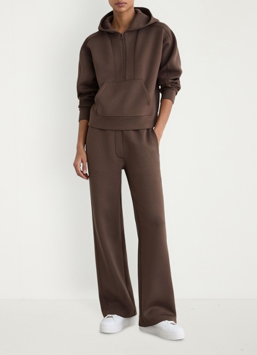 Reiss Lockie hoodie met halve rits - voorkant 2 donkerbruin