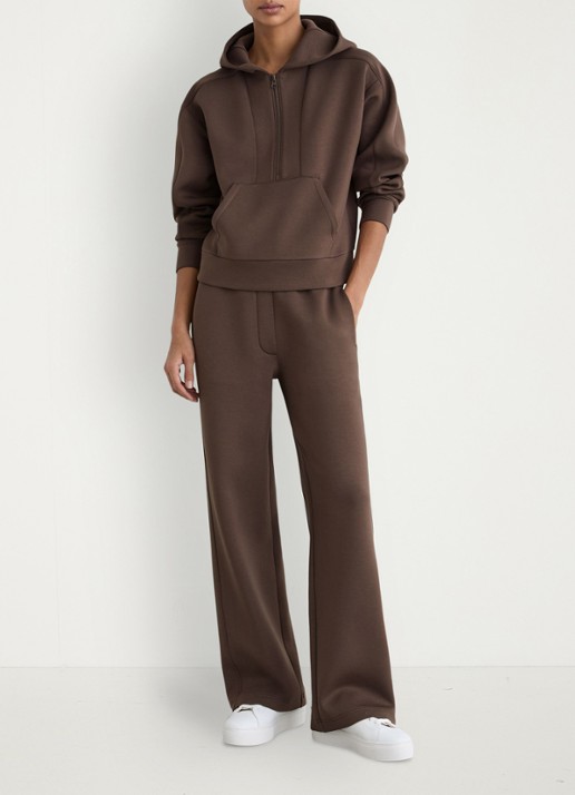 Reiss Lockie hoodie met halve rits - voorkant 3 donkerbruin