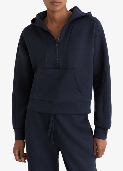 Reiss Lockie hoodie met halve rits - detail 2 donkerblauw