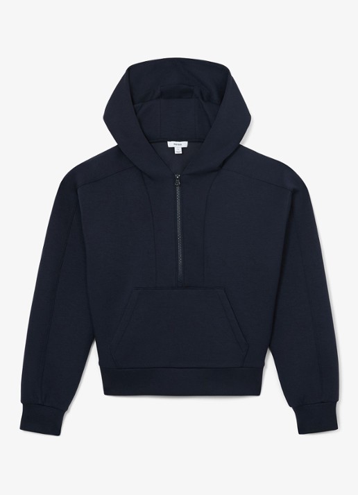 Reiss Lockie hoodie met halve rits - voorkant 5 donkerblauw