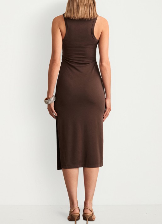 Reiss Lola midi jurk met plooidetail - achterkant donkerbruin