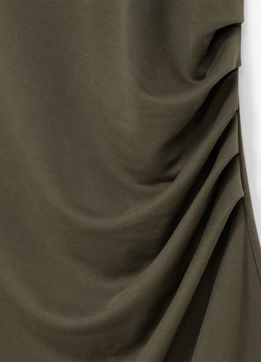 Reiss Lola midi jurk met plooidetail - detail 3 khaki green / groen