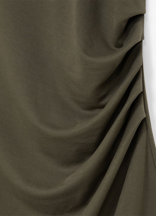 Reiss Lola midi jurk met plooidetail - detail 4 khaki green / groen