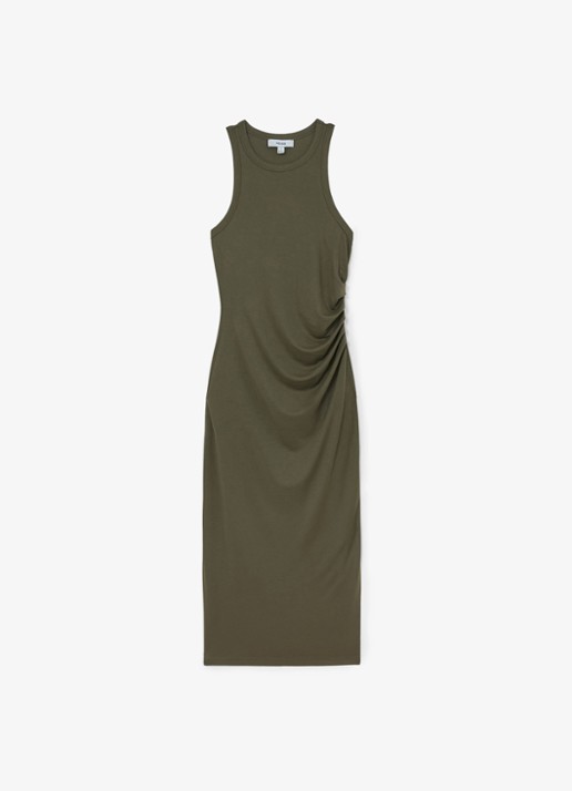 Reiss Lola midi jurk met plooidetail - voorkant 6 khaki green / groen