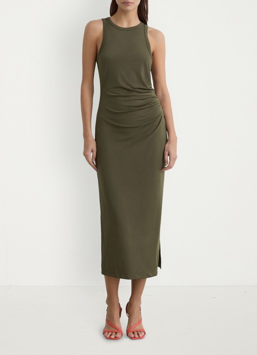 Reiss Lola midi jurk met plooidetail - voorkant 6 khaki green / groen