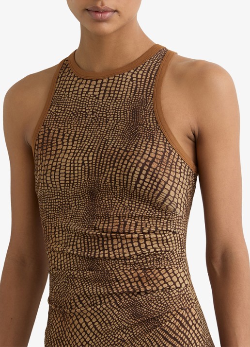 Reiss Lola midi jurk met slangenprint en split - detail 5 bruin