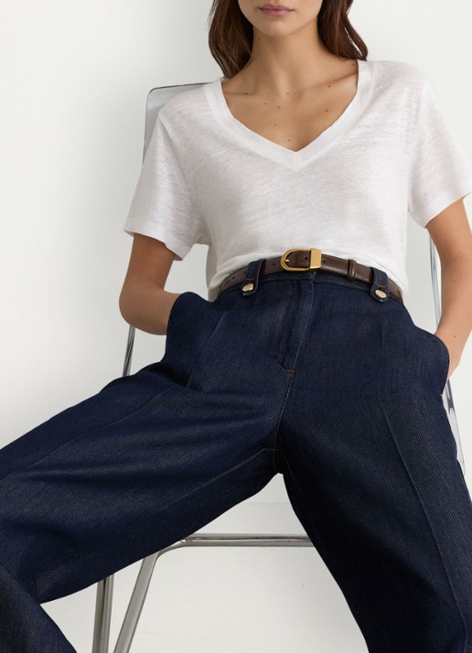 Reiss Lola T-shirt van linnen met V-hals - detail 4 wit