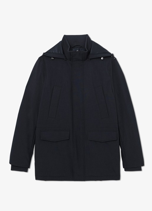 Reiss Lord gewatteerde jas met capuchon en klepzakken - voorkant 5 donkerblauw