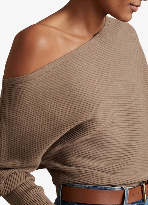 Reiss Lorna fijngebreide trui met asymmetrisch hals - detail 4 zand