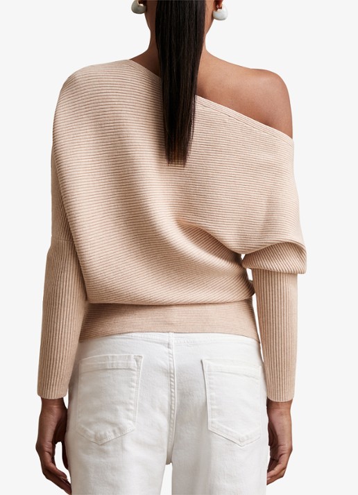 Reiss Lorna fijngebreide trui met asymmetrisch hals - achterkant 5 beige