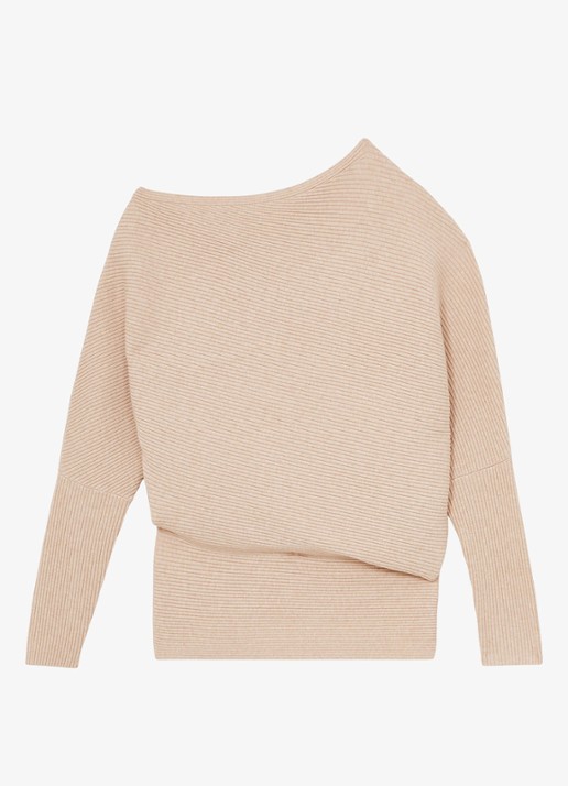 Reiss Lorna fijngebreide trui met asymmetrisch hals - voorkant beige