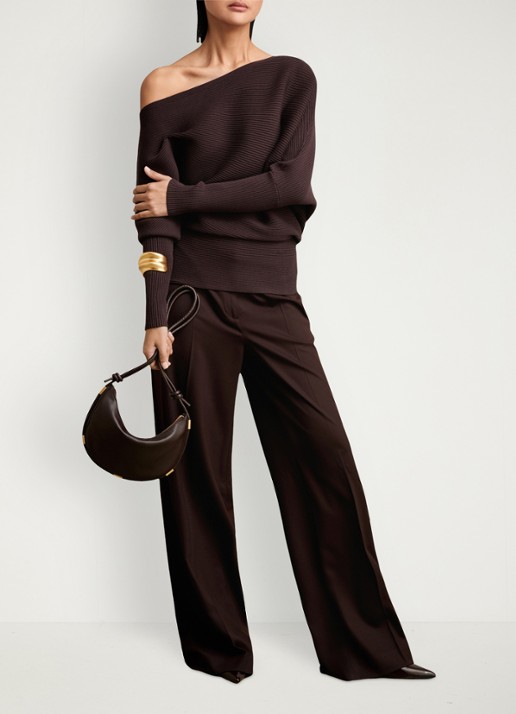 Reiss Lorna fijngebreide trui met asymmetrisch hals - detail 3 paars