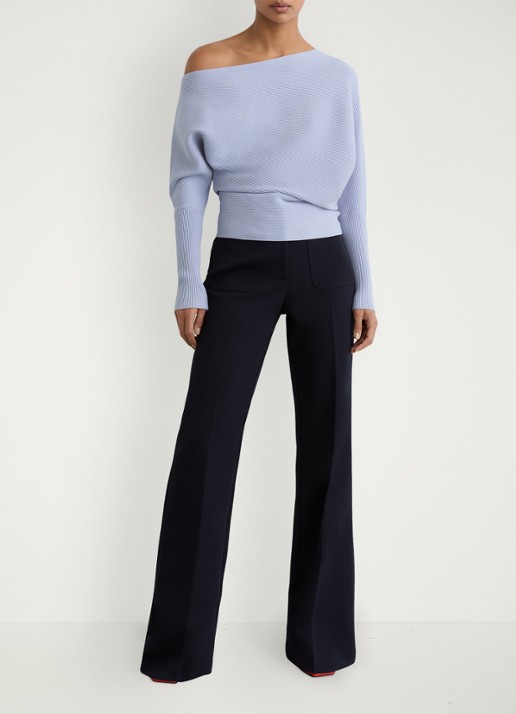 Reiss Lorna fijngebreide trui met asymmetrisch hals - voorkant 2 donkerblauw