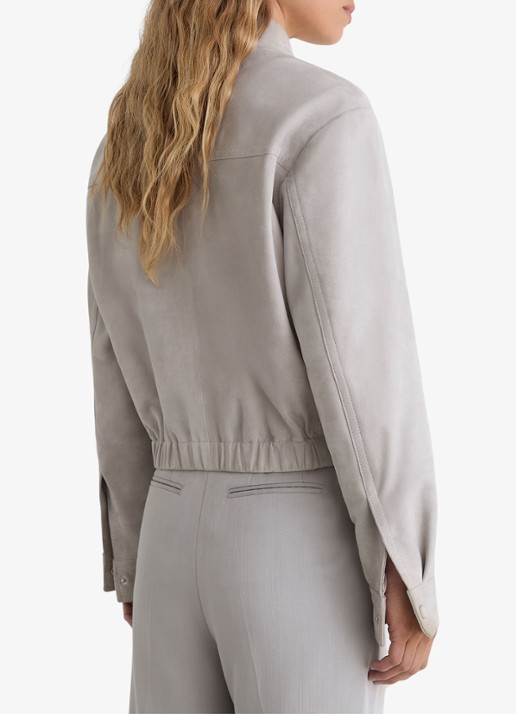 Reiss Lottie cropped bomberjack van geitensuède  - achterkant light grey / grijs