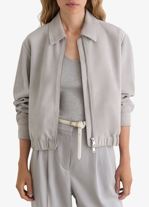 Reiss Lottie cropped bomberjack van geitensuède