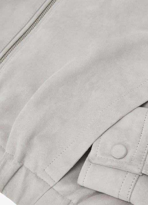 Reiss Lottie cropped bomberjack van geitensuède  - detail 5 light grey / grijs