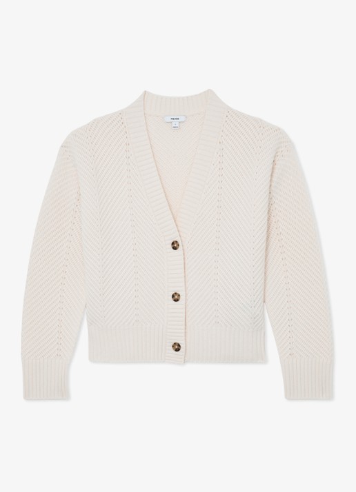 Reiss Lottie grofgebreid vest in kasjmierblend met structuur - voorkant beige