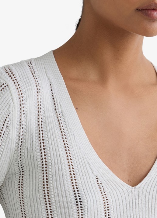 Reiss Loui ribgebreide trui met streepprint  - detail 5 wit