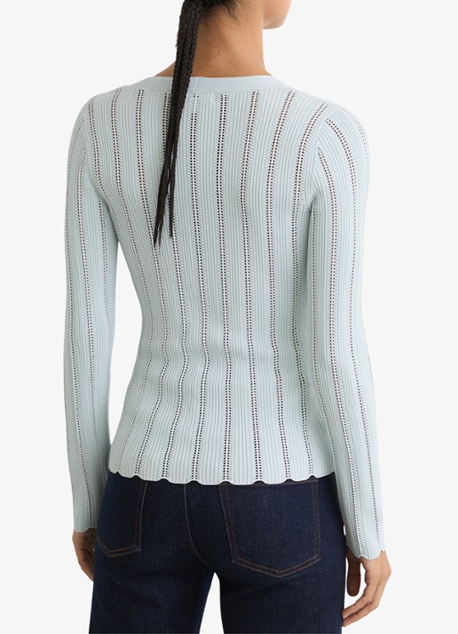 Reiss Loui ribgebreide trui met streepprint  - achterkant blauw