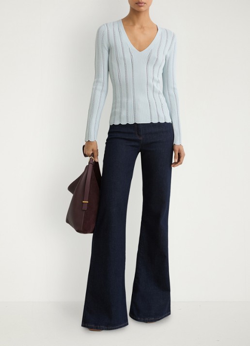 Reiss Loui ribgebreide trui met streepprint  - voorkant 7 blauw