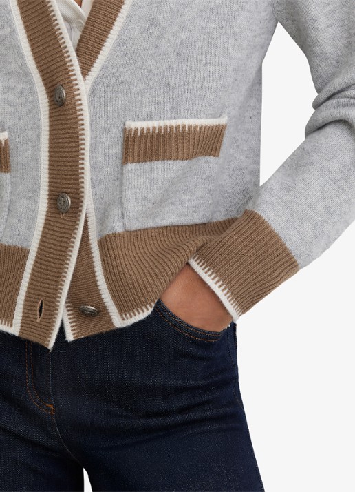Reiss Louisa ribgebreide vest met steekzakken - detail 3 grijs