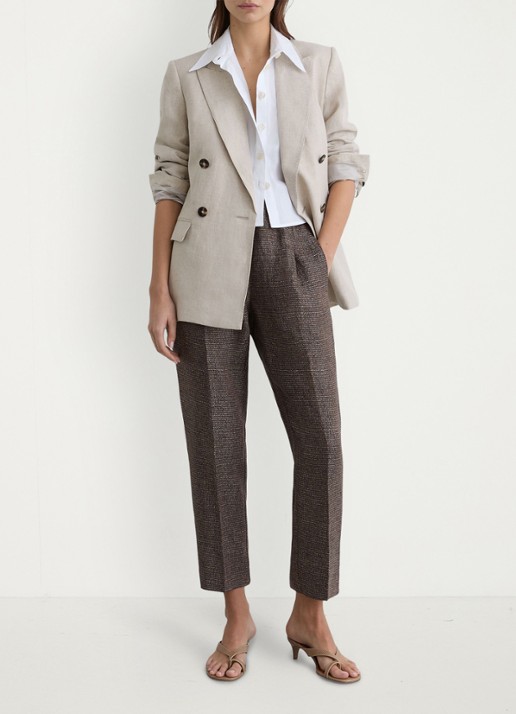 Reiss Lourdes high waist tapered fit pantalon van linnen - detail 4 naturel