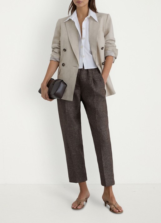 Reiss Lourdes high waist tapered fit pantalon van linnen - voorkant 7 naturel