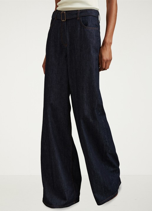 Reiss Luca high waist wide leg jeans met ceintuur - detail indigo