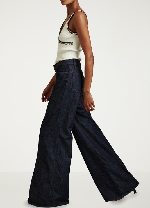 Reiss Luca high waist wide leg jeans met ceintuur - voorkant 5 indigo