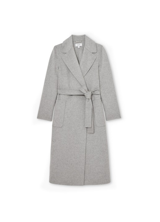 Reiss Lucia double-breasted mantel in wolblend met strikceintuur - voorkant 5 grijs