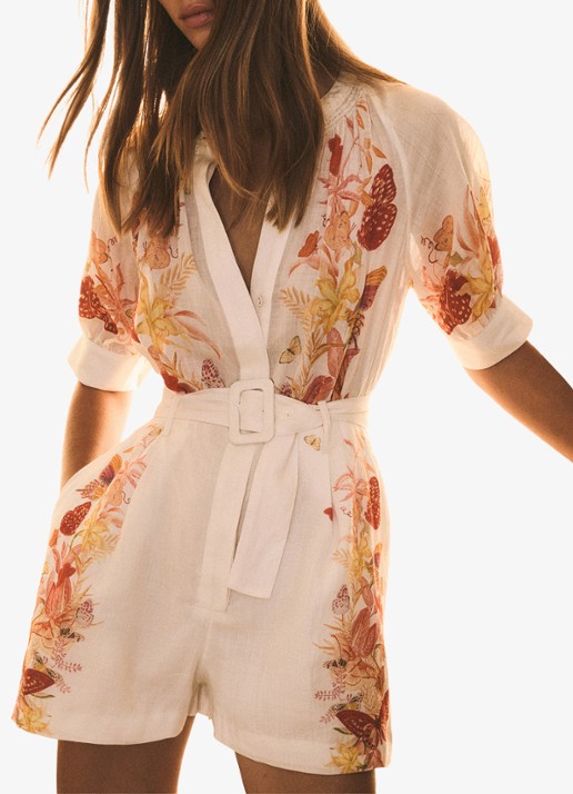Reiss Lucia straight fit playsuit met strikceintuur en bloemenprint - detail 2 orange