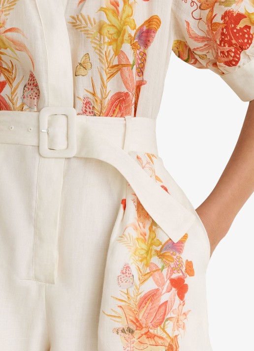 Reiss Lucia straight fit playsuit met strikceintuur en bloemenprint - detail 3 orange