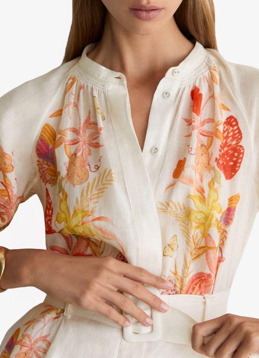 Reiss Lucia straight fit playsuit met strikceintuur en bloemenprint - detail 4 orange