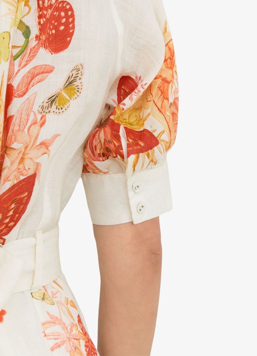 Reiss Lucia straight fit playsuit met strikceintuur en bloemenprint - detail 5 orange