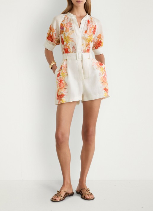 Reiss Lucia straight fit playsuit met strikceintuur en bloemenprint - voorkant 7 orange