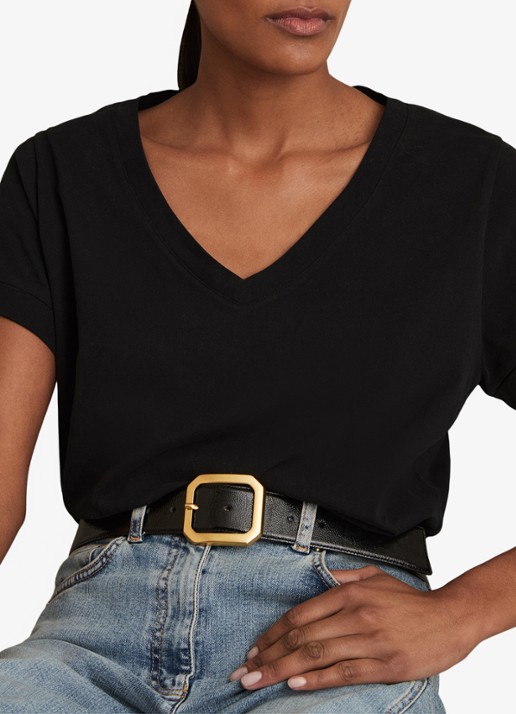 Reiss Luna T-shirt met V-hals  - detail 4 zwart