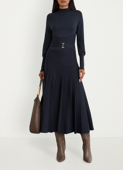 Reiss Lydia ribgebreide maxi jurk met ceintuur