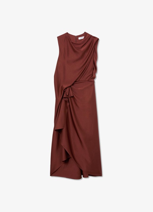 Reiss MABEL midi jurk van satijn met ruches