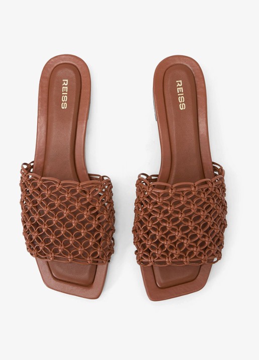 Reiss Mabel slipper met opengewerkt dessin - detail tan / beige