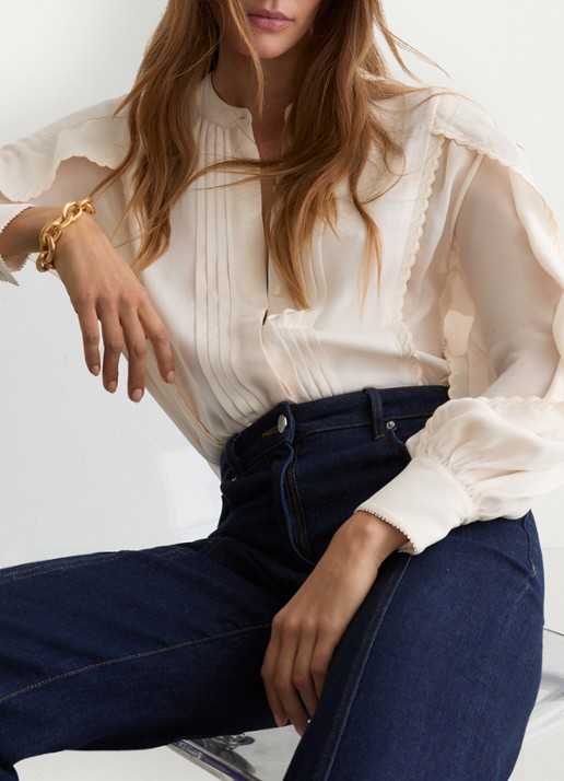 Reiss Maddie blouse met plooidetail - detail 5 beige